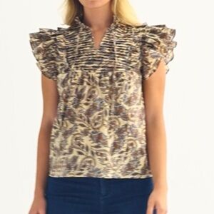 Farmers Market Ruffle Sleeve Pintuck Blouse Womens M Floral